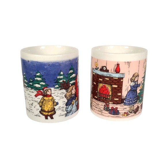 Vintage Christmas Coffee Mug Classic Victorian Santa Claus Winter Scene Set Of 2 - Picture 3 of 6
